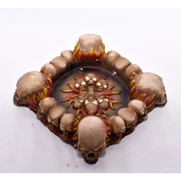 New 4" Skull Heads with Flames Glow in The Dark Eyes Decorative Ashtray