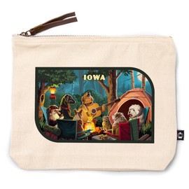 Iowa, Painterly, Pack Life, Dogs Around Campfire, 100% Cotton Zipper Pouch, Travel Accessory, Go Bag