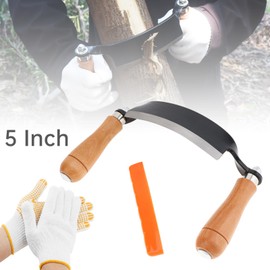 5 Inch Draw Shave Knife, Curved Carbon Steel Debarking Tool, Wood Bark Stripper with Solid Wood Handles, Including Cut Resistant Gloves & Blade Guard for Woodworking, Log Peeling, Furniture Making