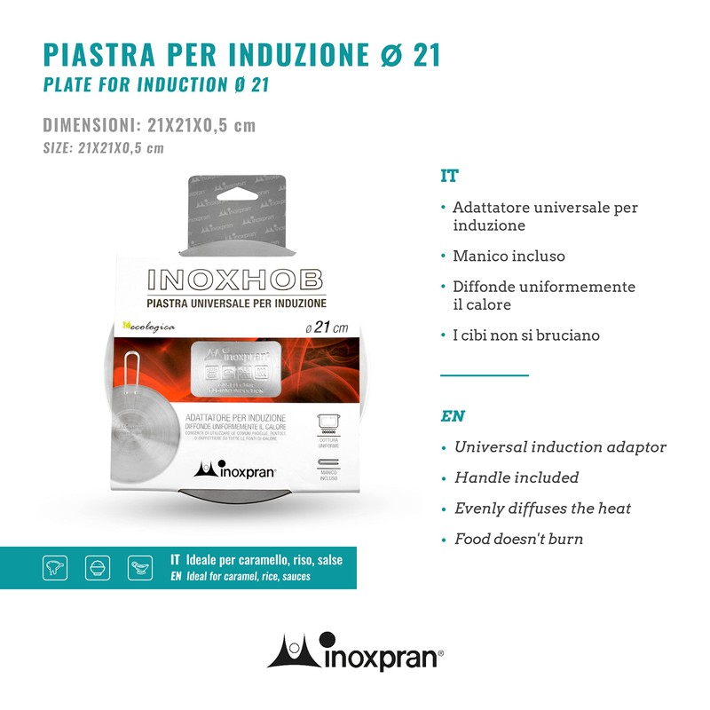 INOXPRAN Induction Plate, Stainless Steel, Grey, 21 x 21 x