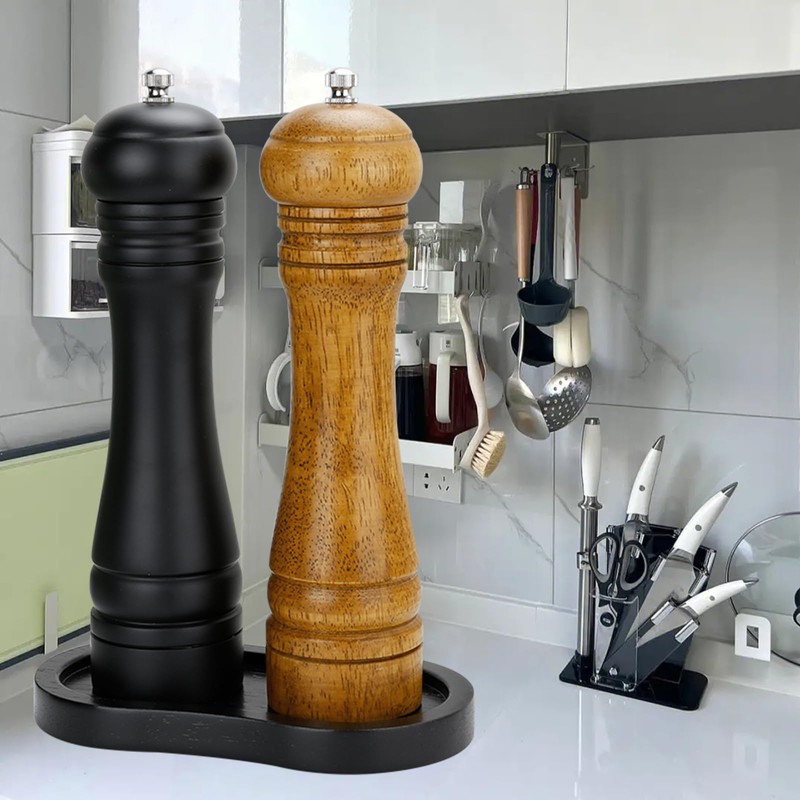 BINHAI Black Salt and Pepper Mill Tray, Pepper Grinder Wood