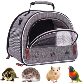 Guinea Pig Travel Carrier cage, Reptile Bearded Dragon Lizard Portable Lightweight Transport Carrier with Clear Front Window and Side Access Entrance(Grey)