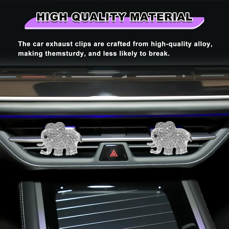 NOTISH 2PCS Elephant Crystal Diamond Car Air Vent Clip, Bling