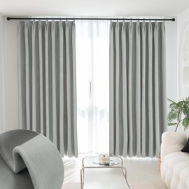 MUMFAS Velvet Pinch Pleat Solid Thermal Insulated 85% Blackout Patio Door Curtain Panel Drape for Traverse Rod and Track, Soft Velvet Pinch Pleated Curtain Light Grey 52" W x 84" L (One Panel)