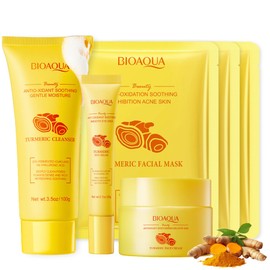 Antioxidant Turmeric Skincare Set, Turmeric Skin Care Gift Sets & Kits, Skin Care Kit For Women, 6pcs Gentle Skin Cleaning & Care Facial Kit With Cleanser, Cream, Mask, Eye Cream, Even_Skin Tone