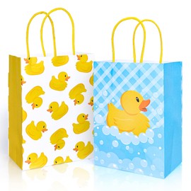 FYSUIMU 24Pcs Yellow Duck Paper Bags with Handles Cute Rubber Duck Gift Treat Bags Party Favor Tote Bags for Baby Shower Birthday Duck Party Supplies, 2 Styles