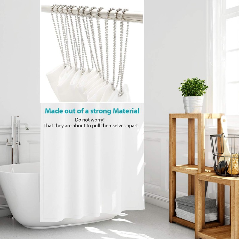Stainless Steel Shower Curtain Hooks, 55 Inch Ball Chain Design,