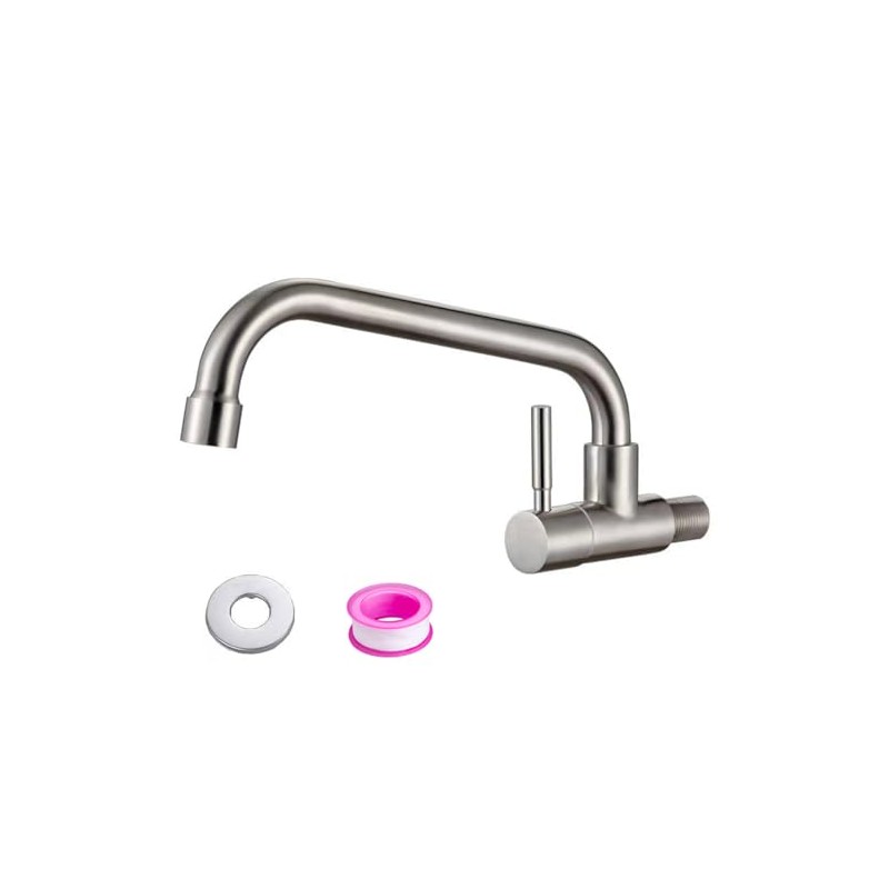 Modern Wall Mounted Rotating Cold Water Tap Stainless Steel Kitchen