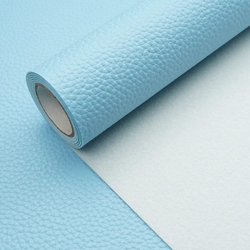 Baby Blue Litchi Texture PU Fabric Leather 11.8x53.14 Inch（30x135 cm）