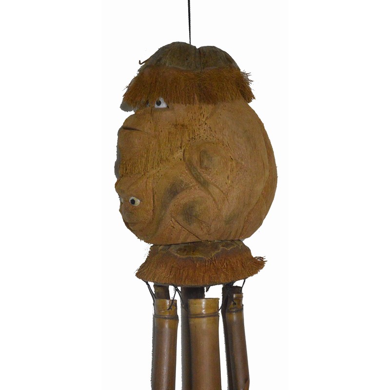 Hand Carved Large Beautiful Bamboo Coconut Monkey FACE Wind Chime