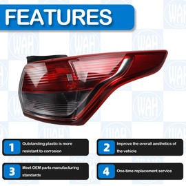 Wahparts Right Passenger Side Tail Light Assembly Compatible With 2013-2016 Ford Escape Rear Brake Lamp With Bulb