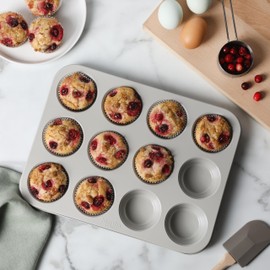 Martha Stewart Gallen 12 Cup Nonstick Carbon Steel Muffin/Cupcake Pan - Cool Grey