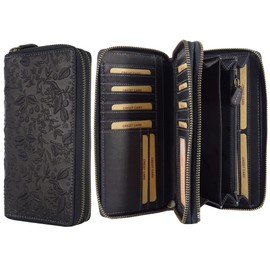 Hill Burry Wallet for Women, XXL Large Leather Wallet, Double Zip with RFID Protection, Long Wallet for Women, 27 Card Slots, 20 x 11 x 3.5 cm (W x H x D), black, Classic