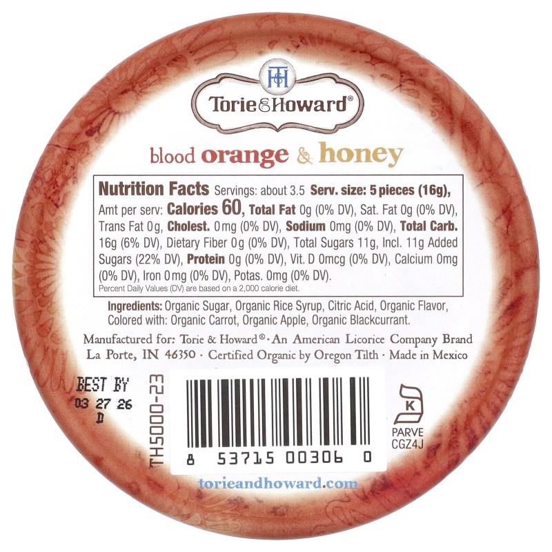 Organic Hard Candy, Blood Orange & Honey, 2 oz (57