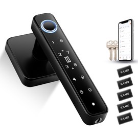 Pulido Fingerprint Door Knob, Full Function 5-in-1 Smart Door Knob, Fingerprint Door Lock for Bedroom, Office, Hotel, Pantry, Biometric Door Knob, Thumbprint Door Knob with 5 IC Card