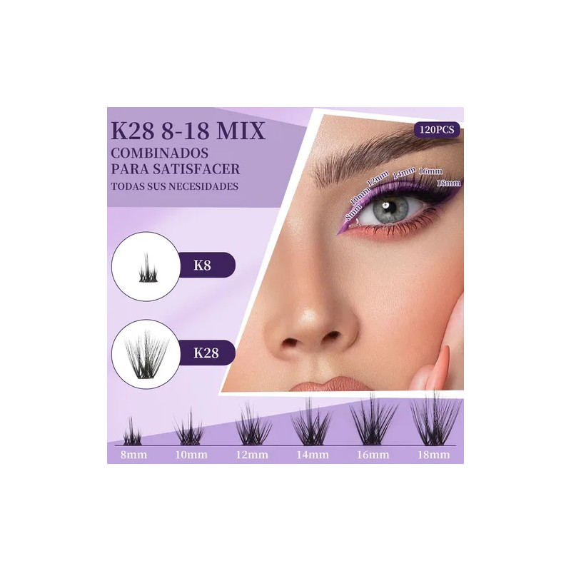 120pzs Extensiones Pestañas Raíces Curvatura D 8-18mm, K28