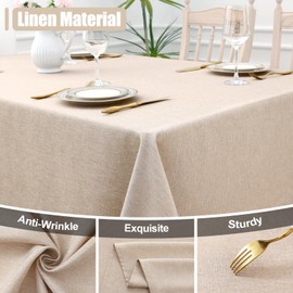 Smiry Rectangle Table Cloth Linen Textured, Waterproof Spillproof Anti-Wrinkle Burlap Tablecloth, Washable Decorative Fabric Table Cover for Dining, Party, Banquet, 60 x 102 Inch, Linen