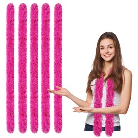 FeelfunFeather 5pcs Feather Boa - Hot Pink 5 Ft Artificial Fluffy Boas Bulk for Wedding Birthday Tea Party Christmas Costume Decor