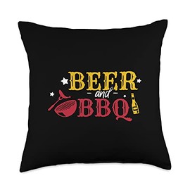 Cool BBQ Chef & Cook Grill Designs Beer and BBQ Master Grill Meat Lover Chef Cook Beef Barbecue Throw Pillow, 18x18, Multicolor