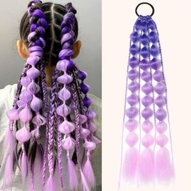 PORSMEER Colored Hair Extensions for Women, Behufun Lightweight Braiding Hair Extensions for Kids Bubble Ponytail with Hair Tie, Crazy Hair Day Accessories for Girls (Blue+Purple+Pink)