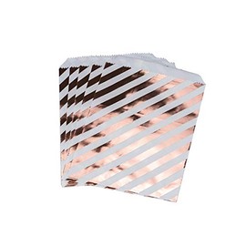 AKOAK 20 Pcs 5 x 7 Inches Gold Blocking Paper Bags Food Safe Biodegradable Buffet Bags for Holiday Wedding Christmas Favor Candy Treat,Rose Gold (Diagonal stripes)