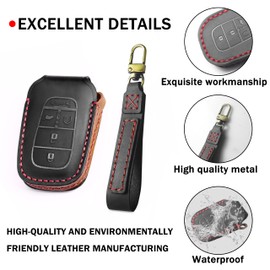 SENSHINE for Honda Key Fob Cover with Keychain for Civic Accessories 2025 2024 2023 2022 CRV 2025 2024 2023 Accord/HRV/Pilot 5 Button Leathe Key Case Shell Protection Key Cover (Red Stitch)