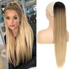 AL064E Ponytail Extension with Drawstring Ombre Blonde Long Straight Ponytail