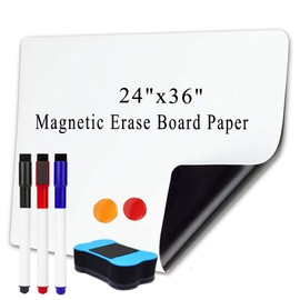 Betorcy Dry Erase Whiteboard Paper, 24"x36" Self Adhesive White Board Sheet for Wall, Erasable White Board Organizer and Planner for Office, Home, Kitchen, with Marker, Magnetic Eraser and Magnets