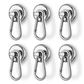 Magnetic Hooks, Neodymium Magnets, Extra Strong Hooks, 25 mm, 22.6 kg Tensile Force, Strong Carabiner, Rotatable Magnetic Hook for Kitchen, Bathroom, Lockers (Pack of 6)