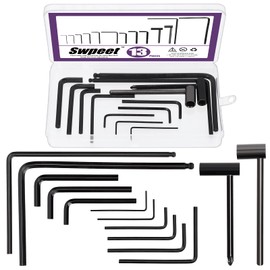Swpeet 13-piece guitar Allen key set, including 9 pieces Allen key, 7 mm, 8 mm truss rod hex box wrench and 4 mm to 5 mm ball end truss rod wrench, fit for guitar bass