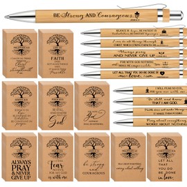 Fuutreo 50 Set Christian Gifts Notebooks Bulk Bible Verse Bamboo Pens and Kraft Notebooks Prayer Journals Bible Pens Tree Themed Religious Notebook Scripture Mini Pocket Notepad for Church Supplies