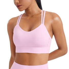 CRZ YOGA Softness Mold Womens Butterluxe Strappy Longline Sports Bra - Double Spaghetti Strap Workout Yoga Crop Top Athletic Vita Pink X-Small