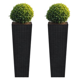 Flamaker Resin Rattan-Design Planters Set of 2, 32'' Tall Flowerpot with Additional Pot for Soil, Durable Weather-Resistant Planter with Drainage Holes for Garden, Patio, Backyard (Black, Large)