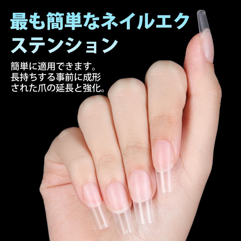 TOMICCA Nail Tips, Long Square, Pre-Sanded, 12 Sizes, Clear Tips,