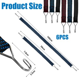 Realjoy Set of 6 Elastic Straps with Hooks, 50 cm + 100 cm Tie Down Straps with Hooks, Adjustable Expander, Luggage Tensioner for Bicycles, Motorcycles, Trolleys, Camping (Black, Blue, Red)