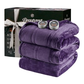 Beautyrest Heated Blanket, Electric Blanket, Soft, Warm, Reversible Plush - Sherpa Heating Blanket with 20 Heat Settings, 1-10 hrs Timer Auto Shut Off, Machine Washable, King (90 inx100 in), Purple