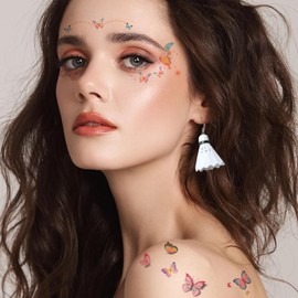 APOMOONS 16 Blatt Temporäre Tattoos Schmetterling Glitzer Face Art Tattoos Sticker Schmetterlinge Geischtstattoos Klebetattoos Gesicht Körper Aufkleber für Karneval Fasching Make Up Musikfestival