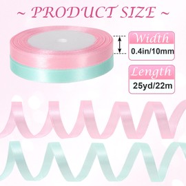 Winsyison 2 Rolls Satin Ribbon, Fabric Ribbon for Flower Bouquet Wrapping Roses Making, Polyester Decorations for Holiday Wedding Birthday Graduation- Light Green & Light Pink