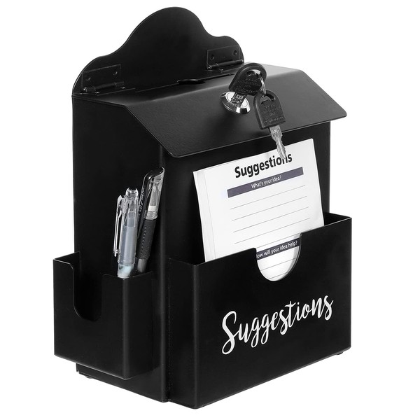 MyGift Metal Suggestion Box, Classic Matte Black Wall Mounted or