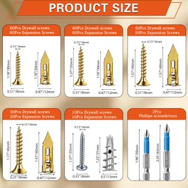 460PCS Self Drilling Drywall Anchors with Screws Kit,5-Sizes Metal Expansion Bolt for Dry Wall,230 PCS Sheetrock Anchors and 230 PCS Screws-No Drill Needed