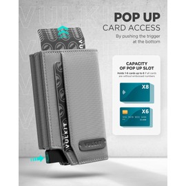 VULKIT Mens Wallet for Max.12 Cards with Pop-Up Credit Card Ejector Case, ID Window, Cash/Bills Compartment and Coin Pocket, Oxford Fabric, Giftbox Packed, Grey