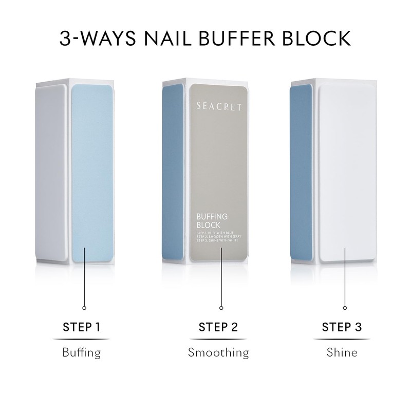 SEACRET Minerals Professional Nail Buffing Block, 3 Ways Buffing Block
