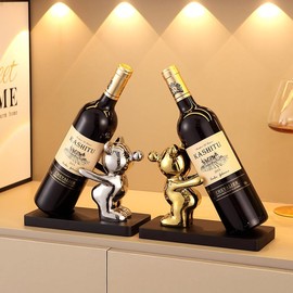 PDNPDN Decorative Wine Bottle Holder Stand, Gold and Silver Bear Figurines, 8.5 x 4 x 6.3 Inches, Set of 2