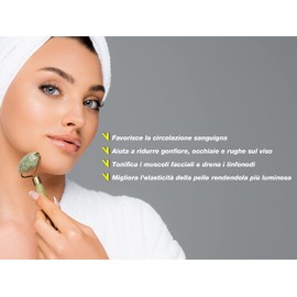 BEPER C301ABE101 Roller and Stone Gua Sha in Jade, Jade Roller & Gua Sha Massage Tool, Face and Body Massage, Relaxing, Removal and Age, Green