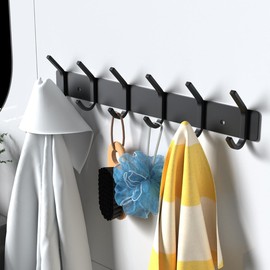 VAEHOLD Wall Hooks Coat Hooks Wall Mounted, Coat Rack with 6 Double Hooks for Hanging Towel Hat Coat Robe Bag Key for Bathroom Kitchen Bedroom（1 Pack）