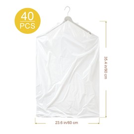 Gretchin 40 Pack Garment Bags - Set of 40, 60x90cm Plastic Dry Cleaning Bags for Hanging Clothes Storage
