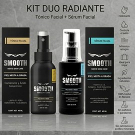 SMOOTH Kit Do Radiante para hombres  Tnico facial de cido hialurnico y Srum Facial de Vitamina C y Coenzima Q10  Hidrata, Tonifica y Desinflama,...   