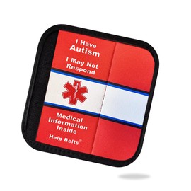 Autism/May Not Respond Awareness Medical Alert Seatbelt Cover for Kids and Adults with Emergency Information Form and Pocket by Help Belts (Red, 6 Inch Car Seat)