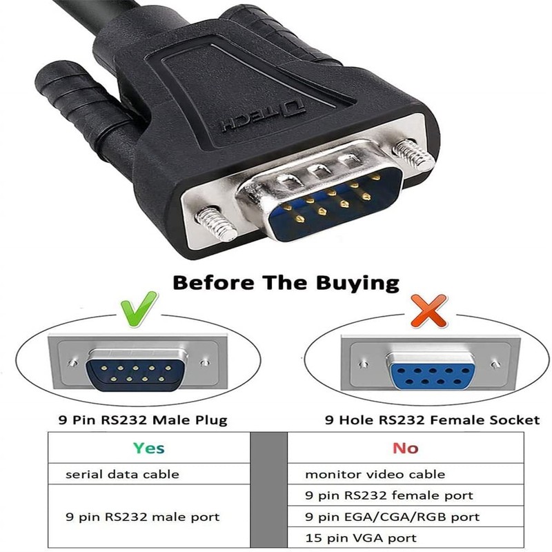 DTECH 1.5 Foot DB9 Serial Cable COM Port Male to