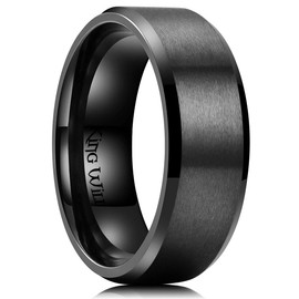 King Will Men's 8mm Black Titanium Wedding Ring Matte Finish Beveled Polished Edge 12